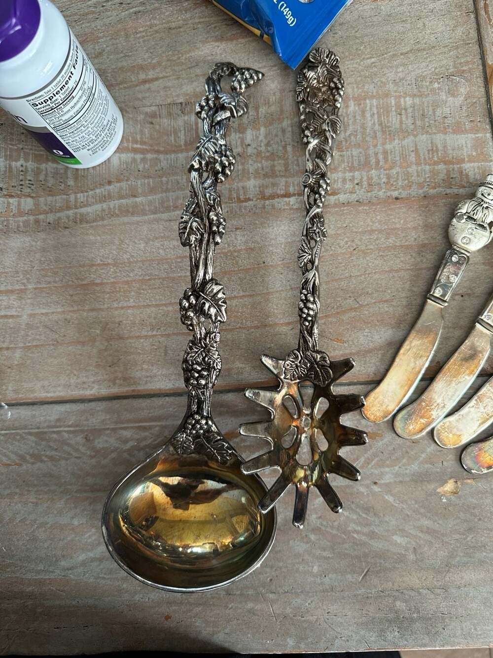 Vintage Silver Plated Grape Vine Motif Pasta Serving Set